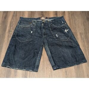 AKDMKS Mens Baggy Jorts Size 40 Dark Wash Distressed Y2K Streetwear Cargots READ